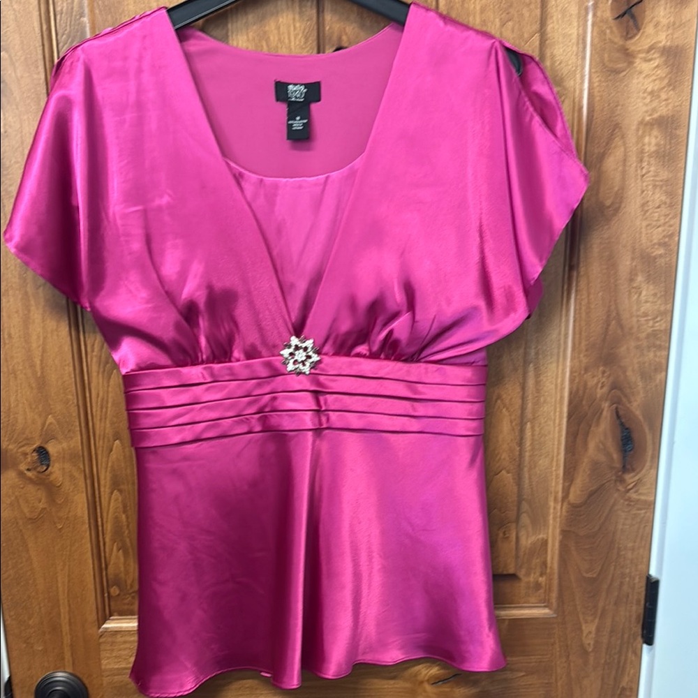 Studio 1940 Pink Embellished Flutter Sleeve Blouse